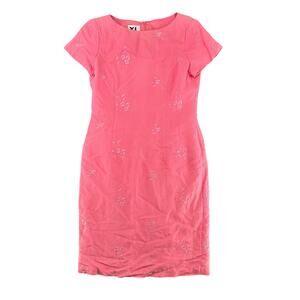 Vintage 90s Pink Dress YL by YAIR Floral Embroidered Size 10 Linen Midi